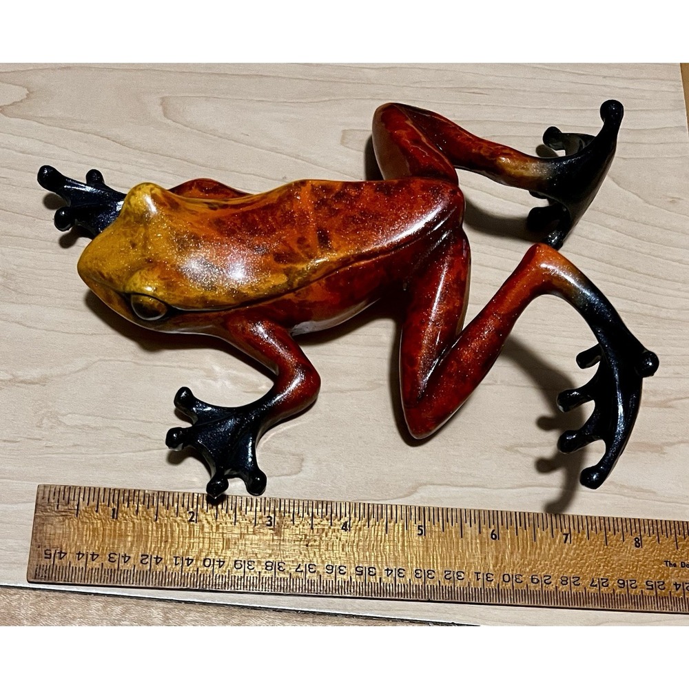 Frog Sculpture Red to Yellow Mottled Texture Patina Style No Signature Approx 7" - Picture 4 of 8